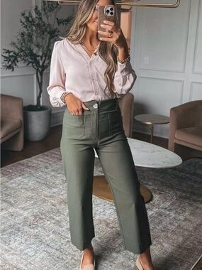 Miduo Women’s High Waisted Cropped Pants in Olive Green — Size 31